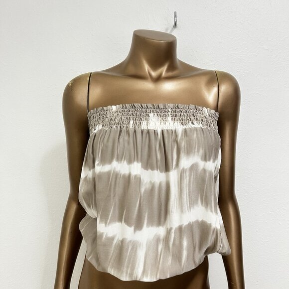 Sofia Made In Italy Smocked Tube Top Tie Dye Brown White Boho Beach One Size - Picture 1 of 7